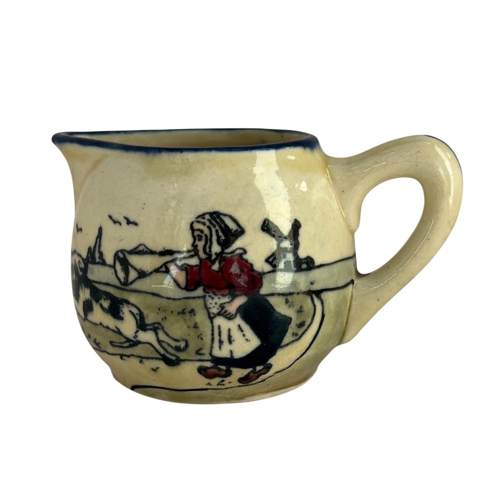 RARE‎ Antique Gouda Holland Miniature Ceramic Creamer Pitcher Dutch Windmill